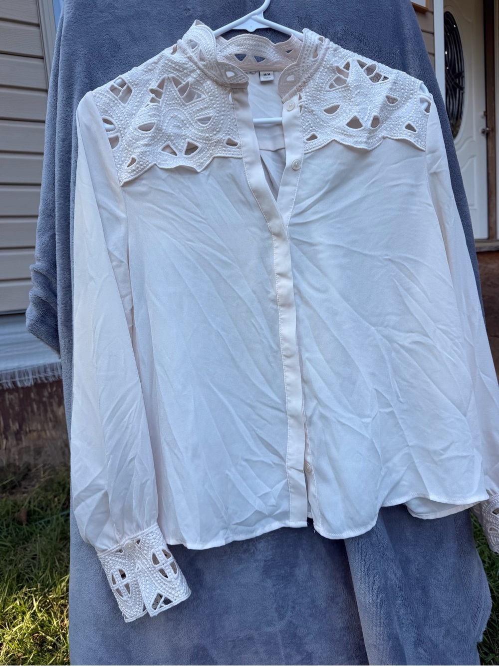 Joie Cream Eyelet-Lace Yoke Button Front Blouse size M